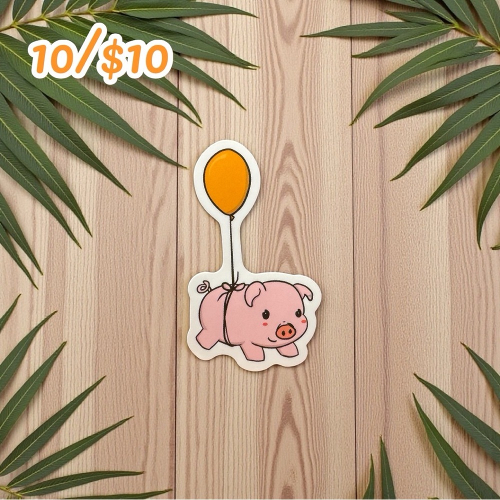 Flying Pig with Balloon Sticker – Glossy | 2.5”